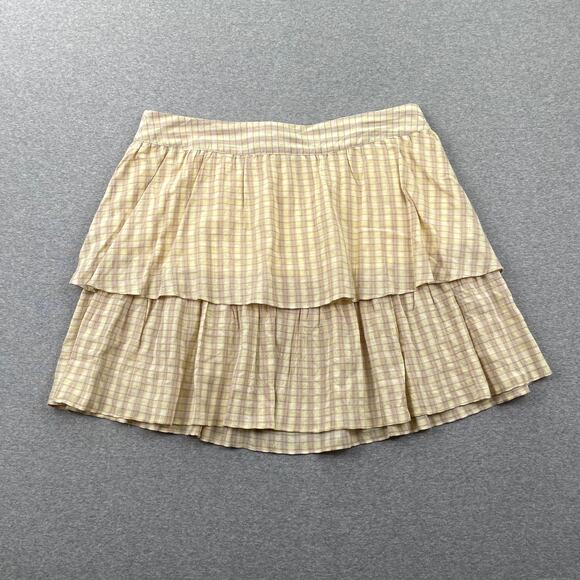 Urban Social Skirt XL Butter Yellow Plaid Tiered Mini Lightweight Preppy Summer - Picture 1 of 12